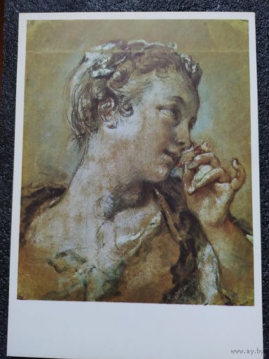 Открытка Франсуа Буше. 1703 – 1770. Девушка с розой. Западноевропейская пастель. Государственный Эрмитаж.
