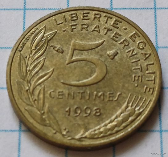 Франция 5 сантимов, 1998      ( 3-2-7 )