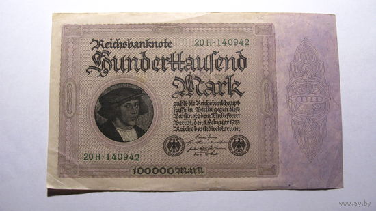 Германия Ro82d . 100000 марок 1923 (6 цифр в номере. Серия и номер - вверху и внизу боны )