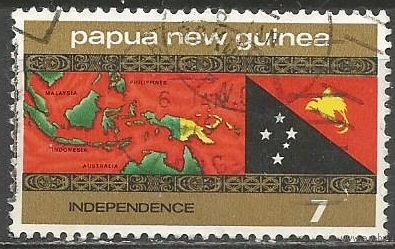 Папуа Новая Гвинея. Независимость. Карта. Флаг. 1975г. Mi#296.