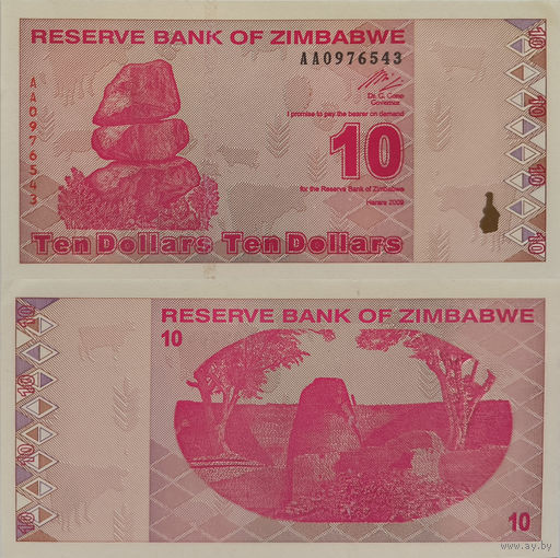 Зимбабве 10 Долларов 2009 UNC П1-435
