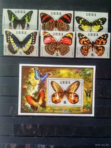 Либерия. Бабочки. Серия 6 м., блок
