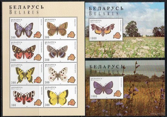 Бабочки Беларусь 1996 год (134-143, блоки  14 и 15) серия из 1 малого листа и 2-х блоков