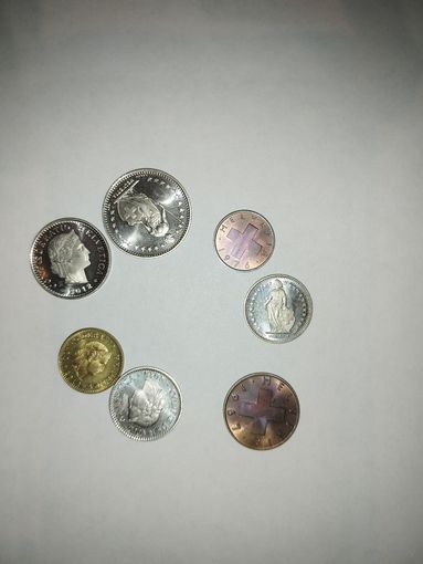 Монеты Швейцария, сборный лот 7шт.