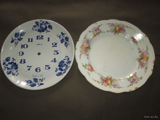 Тарелка довоенная Польша PROGRES T&A и фарфоровый циферблат(формы тарелки) от настенных часов из СССР.С рубля.