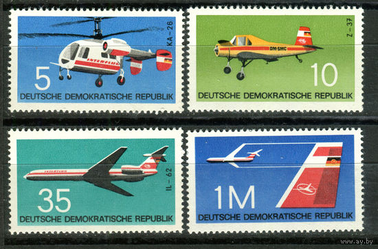 ГДР - 1972г. - Самолёты - полная серия, MNH, две марки с потёртостью на клее [Mi 1749-1752] - 4 марки