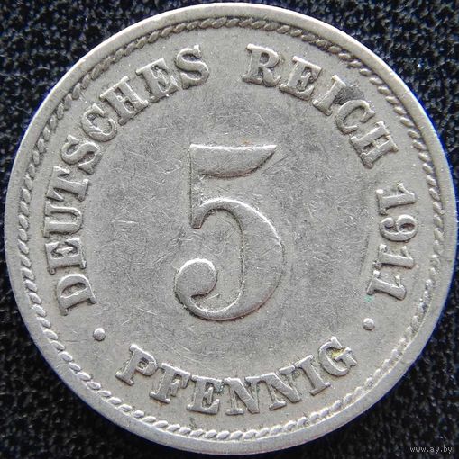 YS: Германия, Рейх, 5 пфеннигов 1911F, KM# 11 (1)