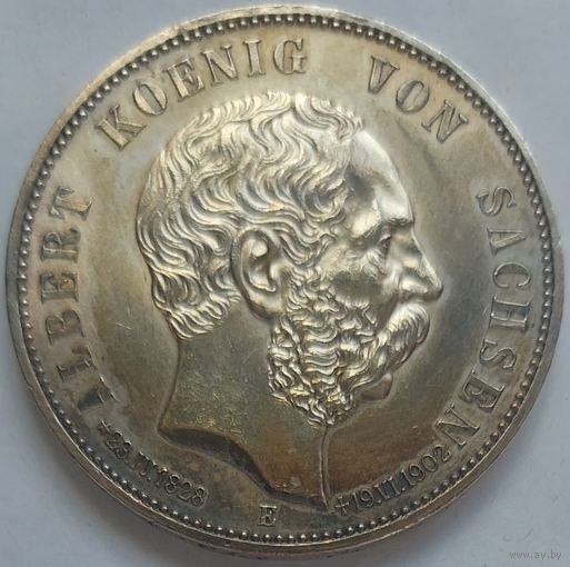 5 марок 1902 Саксония. Траурная монета по случаю смерти короля Альберта