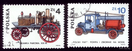 2 марки 1985 год Польша Пожарные машины 2961-2962