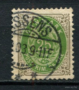 Дания - 1875/1903 - Цифры 25Ore - [Mi.29II Y B] - 1 марка. Гашеная.  (Лот 27BE)