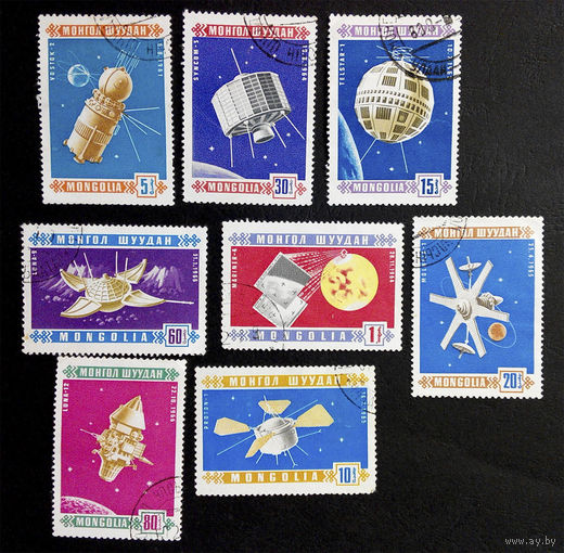 Монголия 1966 г. Спутники. Космос, полная серия из 8 марок #0139-K1P10