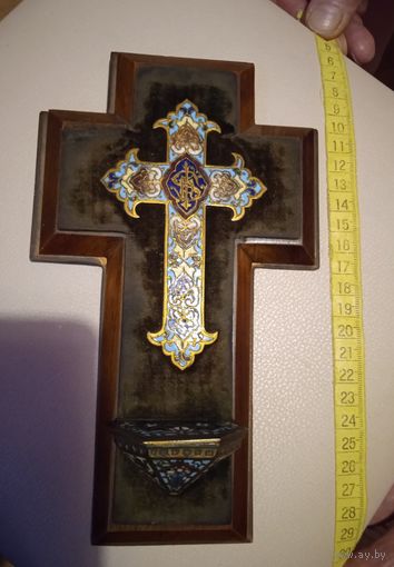 Крест эмалевый старый настенный