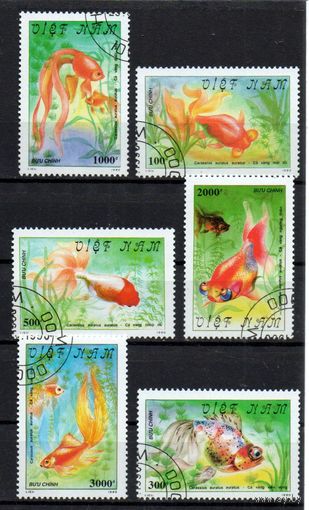 Вьетнам 1990 Фауна Золотые рыбки рыбы Серия 6 марок гаш.