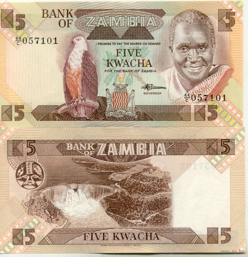 Замбия 5 квача образца 1980-1988 года UNC p25d