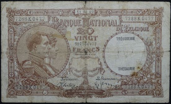 20 франков 1940г #P.98c (Подписи Sontag, Janssen)