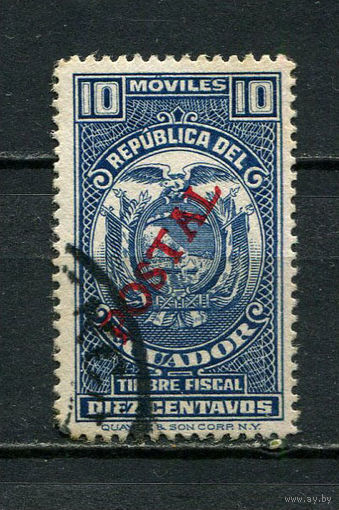 Эквадор - 1937 - Герб с надпечаткой POSTAL 10С - [Mi.378] - 1 марка. Гашеная.  (LOT EV46)-T10P23