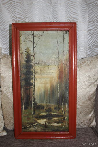 Старая картина,/Весенний лес/, маслом на ДВП, размер 64*34 см, без подписи.
