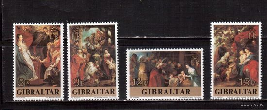 Гибралтар-1977 (Мих.367-370)  ** , Искусство, Живопись,Рождество, Рубенс