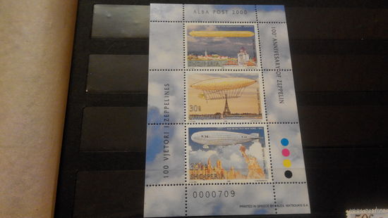 Транспорт, авиация, воздушный флот, дирижабли, цеппелины, марки, Албания, 2000