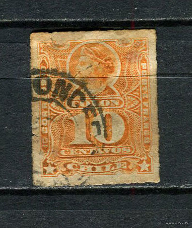 Чили - 1883/1899 - Колумб 10С - (есть надрыв) - [Mi.35a] - 1 марка. Гашеная.  (Лот 36EH)-T5P9
