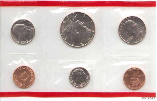 Годовой набор монет США 1989 г. двор D (1; 5; 10; 25; 50 центов + жетон) _UNC