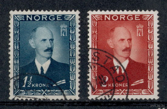 Норвегия 1946 г. Король King Haakon VII. Стандарт.  2 марки.Mi:NO 316,317