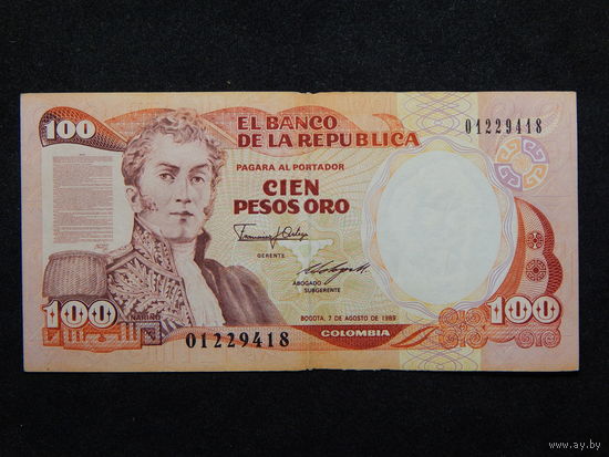 Колумбия 100 песо 1989г.