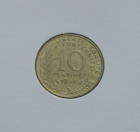 Франция 10 сантимов 1981 в холдере
