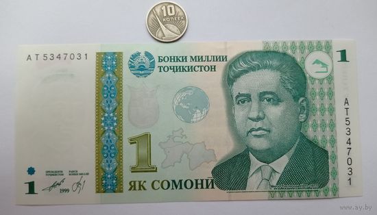 Werty71 Таджикистан 1 сомони 1999 UNC банкнота