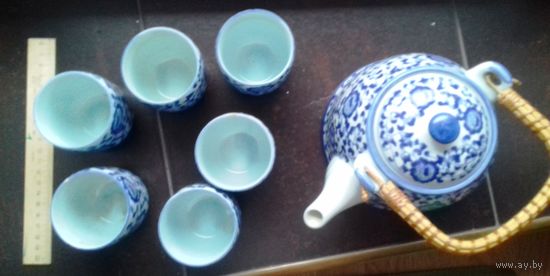 Керамика глазурированная Япония комплект 6 шт. Старая работа, чайный сервиз