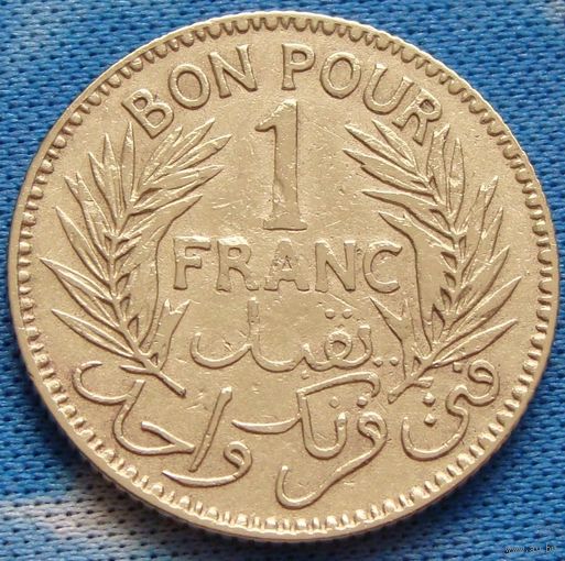 Тунис.  1 франк 1941 год   КМ#247   Тираж: 6.612.000 шт