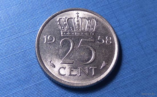 25 центов 1958. Нидерланды. AU!