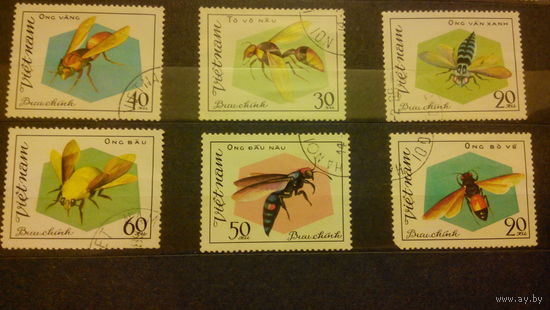 Пчелы, осы, насекомые, марки, фауна, Вьетнам, 1982