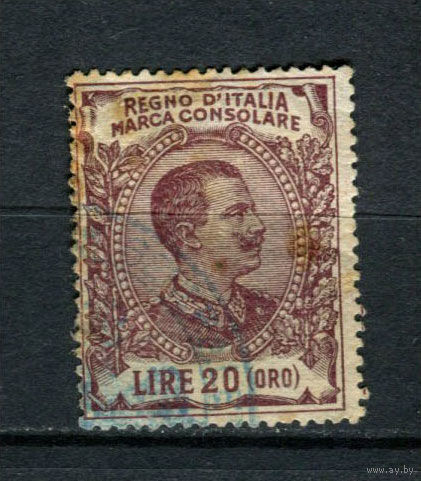 Королевство Италия - 1924 - Консульская фискальная марка - Виктор Эммануил III - 20L - 1 марка. Гашеная.  (Лот 37BH)