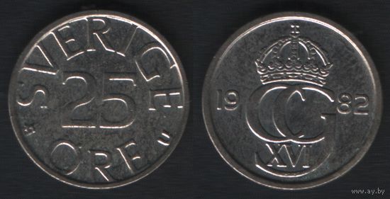 Швеция km851 25 эре 1982 год (f