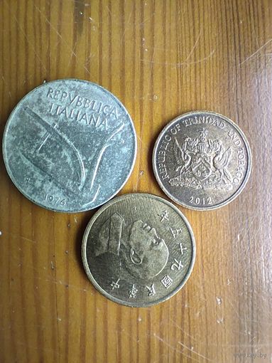 Тринидат и Тобаго 1 цент 2012, Италия 10 лир 1976, Тайвань 1 доллар -15