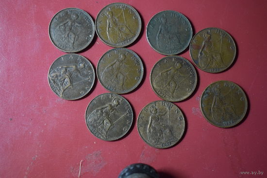 Великобритания. Набор 10 монет фартинги Георга V