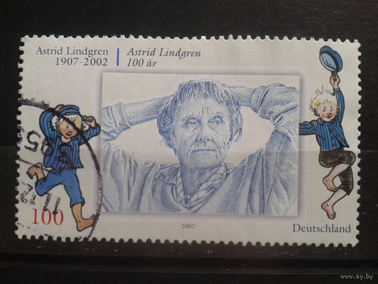 Германия 2007 Астрид Линдгрен, шведская детская писательница Михель-1,8 евро гаш.
