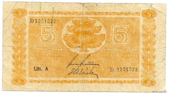 Финляндия, 5 марок 1945 год.