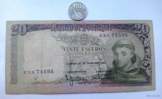 Werty71 Португалия 20 эскудо 1964 банкнота Антоний Падуанский Церковь Святого Антония