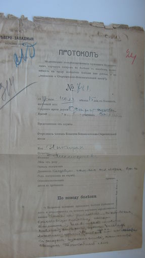 1918 г. Железная дорога . Протокол мед. освидетельствования