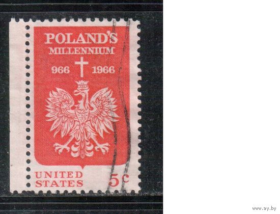 США-1966, (Мих. 904) , гаш. , 1000-лет Польше, Герб (одиночка)