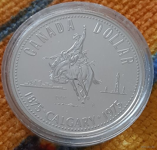 Канада 1 доллар 1975 100 лет городу Калгари. Ковбой на коне. UNC