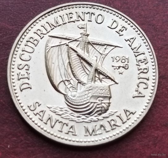 Куба 1 песо, 1981 500 лет открытию Америки - "Санта-Мария"