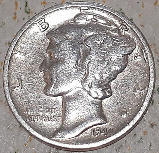 США 1 дайм, 1944 Mercury Dime Без отметки монетного двора (15-2-19)