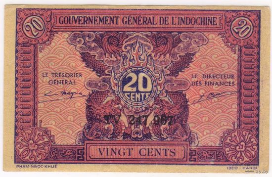 Французский Индокитай 20 центов 1942 год. Состояние EF!!!