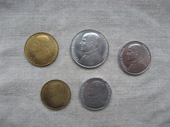 Ватикан лот из 5-ти монет номиналом от 200 до 10 лир 1980 год - MCMLXXX Папа Иоанн Павел II