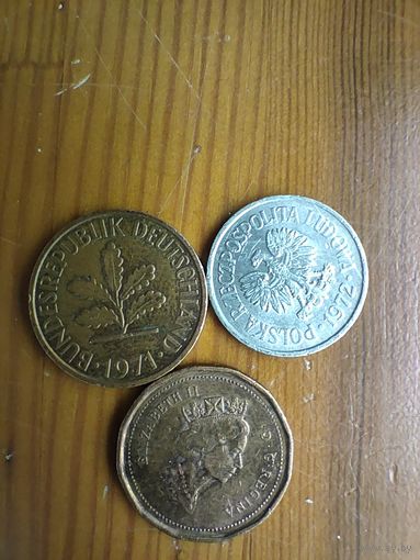 Канада 1 цент 1991, ФРГ 5 феннинг 1971 J, Польша 10 грошей 1972-19