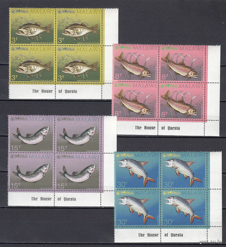 Фауна. Рыбы. Малави. 1973. 4 марки в квартблоках.  Michel N 212-215 (18,0 е)