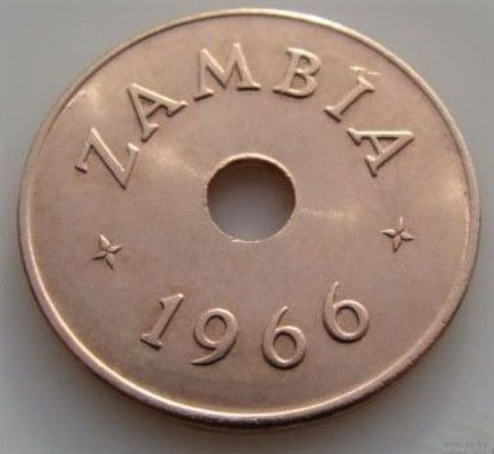 Замбия. 1 пенни 1966 год  KM#5   Один год чекана!
